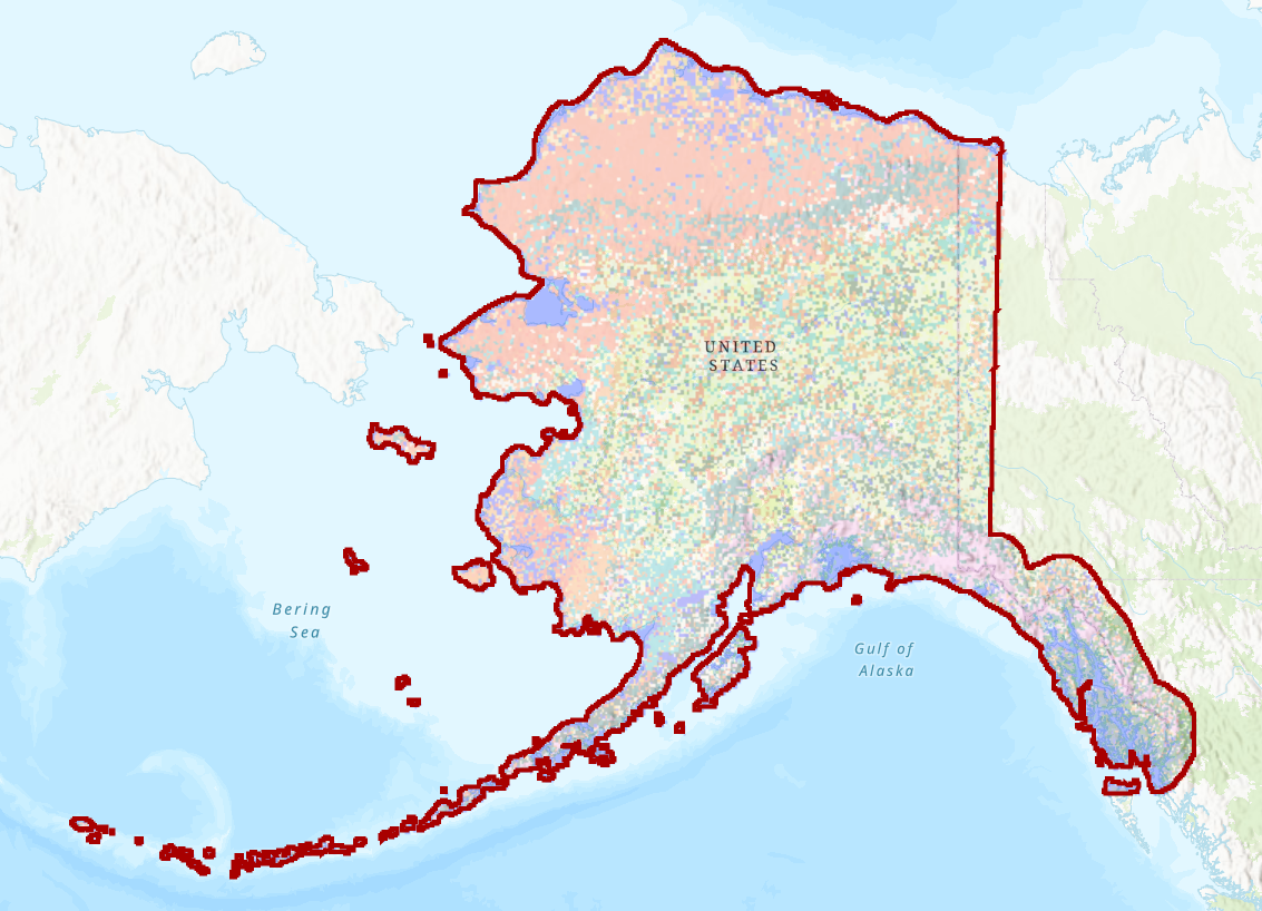 The state of Alaska with a red outline around its boundary.