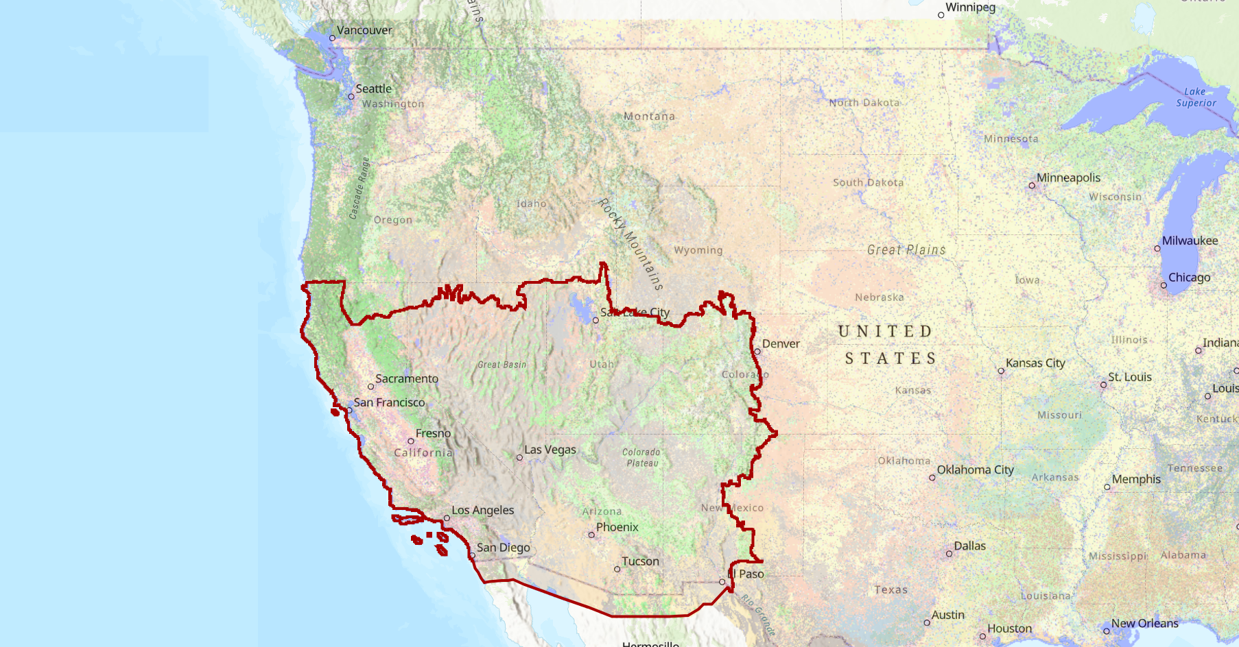 LANDFIRE 2025 data covering the southwestern region of CONUS.