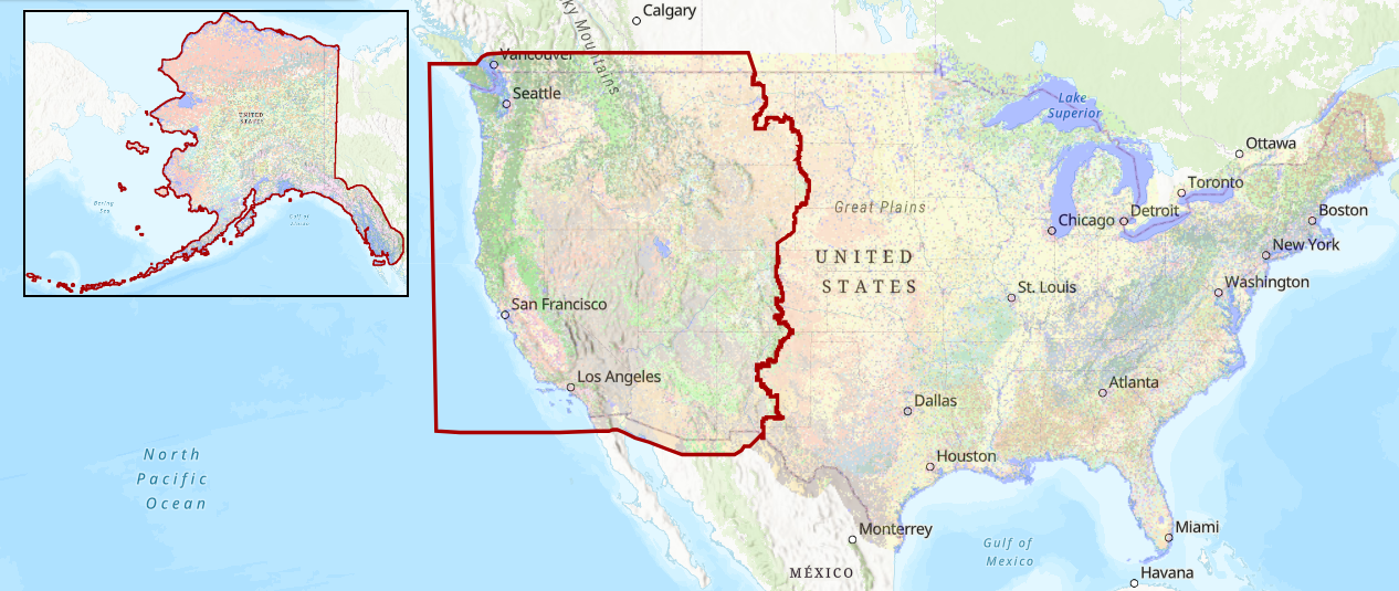 West extent and Alaska extent of LANDFIRE 2023 data.