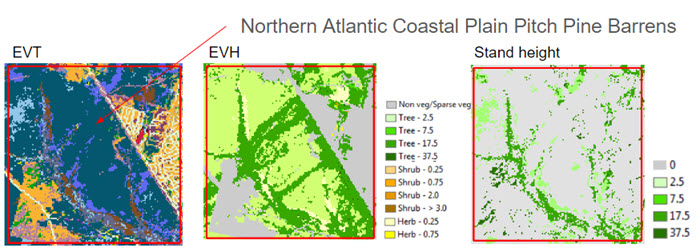 EVT, EVH, and Stand Height maps shown for the same area.