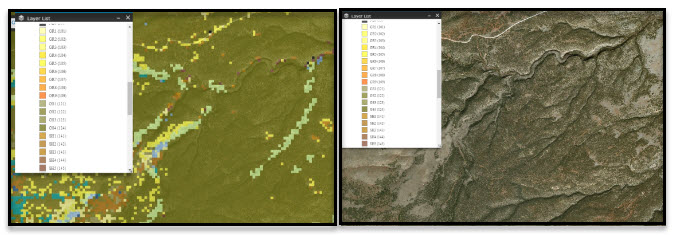 comparing imagery with fuel models indicates a similar pattern across the landscape in this example. 