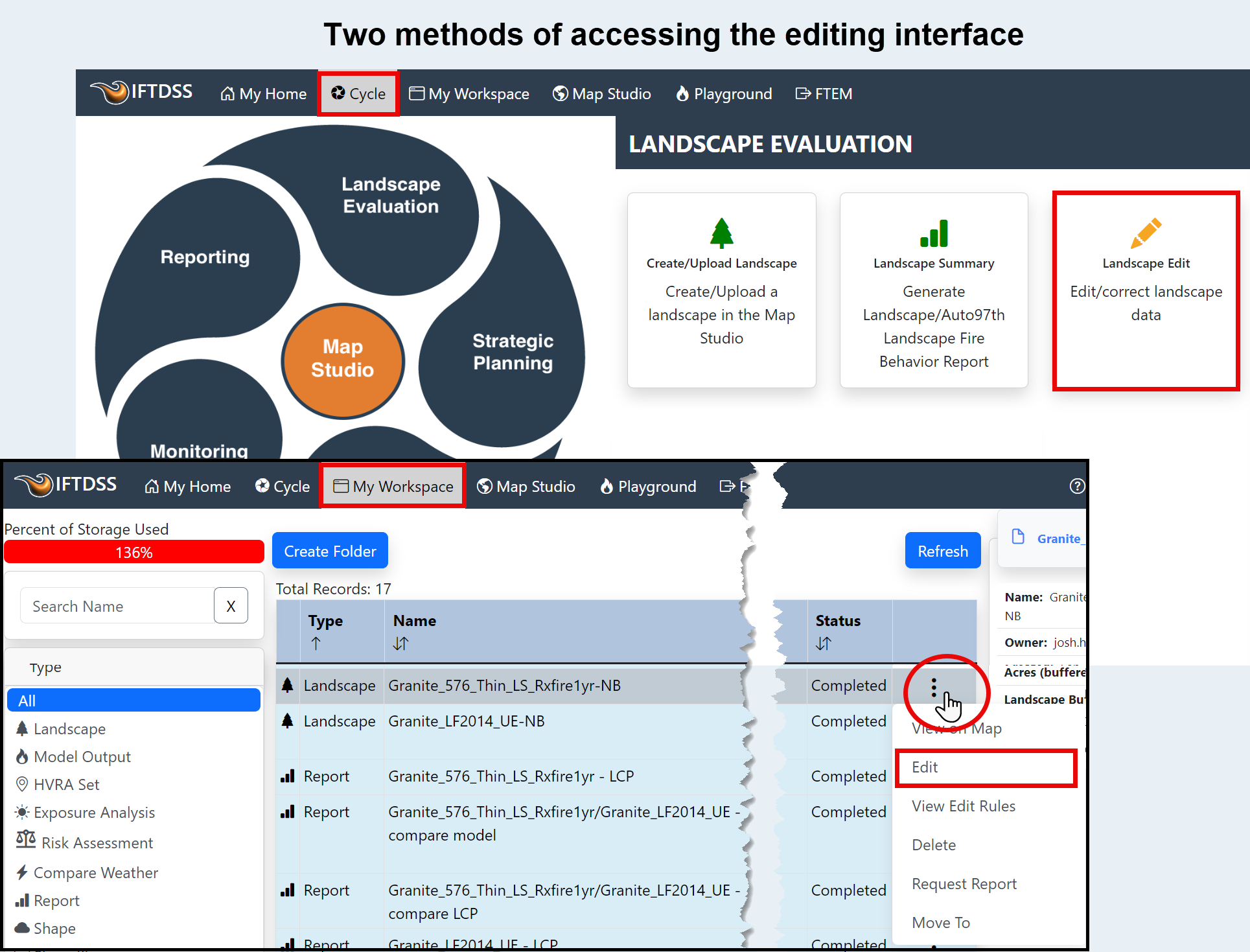 editing can be accessed from more than one place in IFTDSS