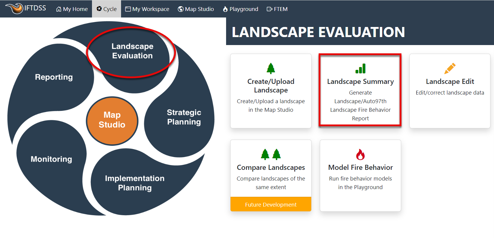 get to the summary page via the Landscape Evaluation stage of the Planning Cycle.