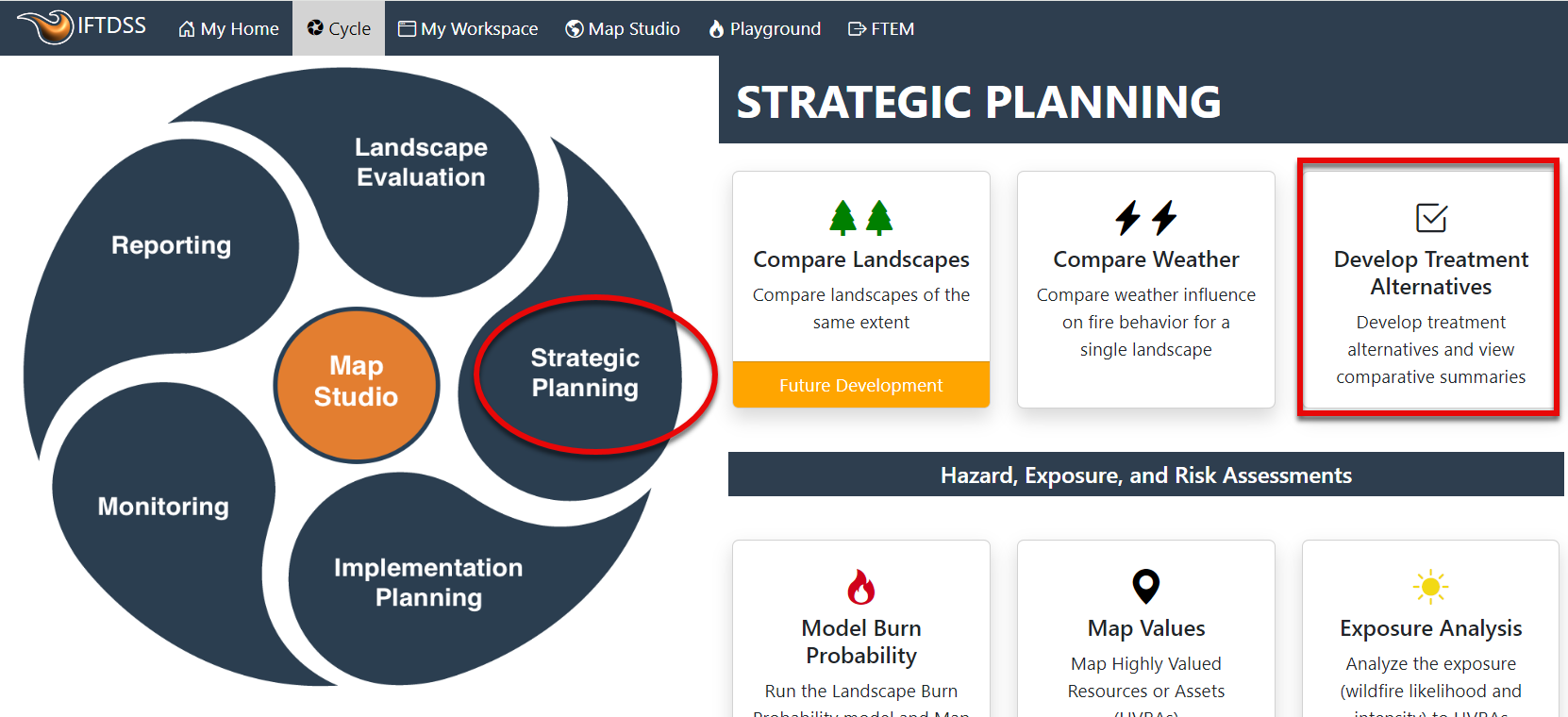 select the 'develop treatment alternatives' task from the 'strategic planning' stage of the planning cycle