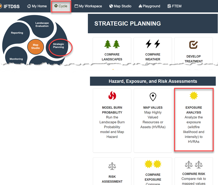 Strategic planning stage of the cycle open with Exposure Analysis as one of the options listed