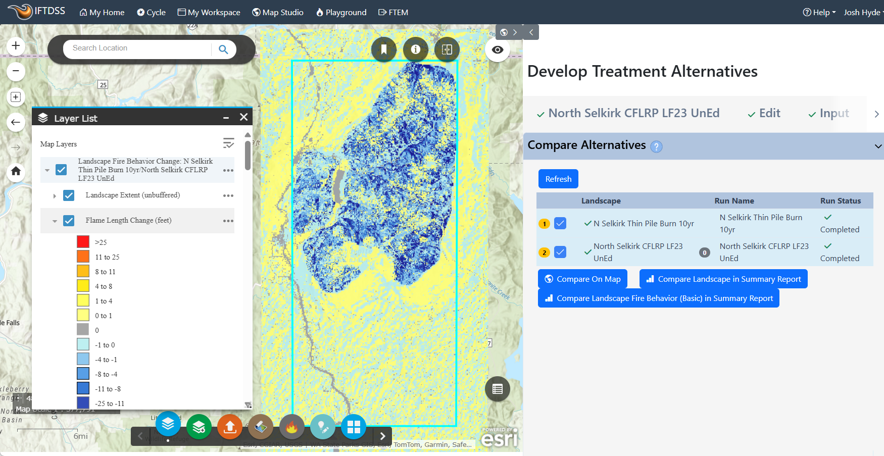 Comparison map is displayed in the left with comparison options on the right.