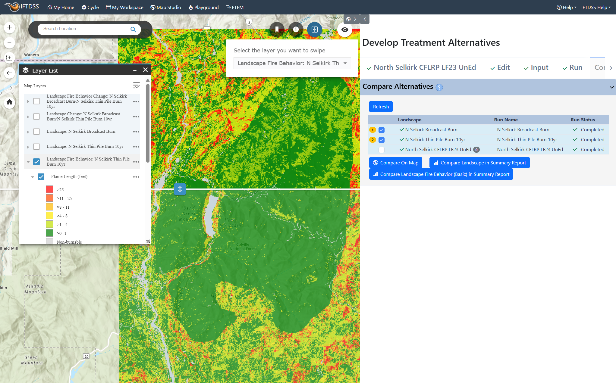 Both treated landscapes are visible in the map.