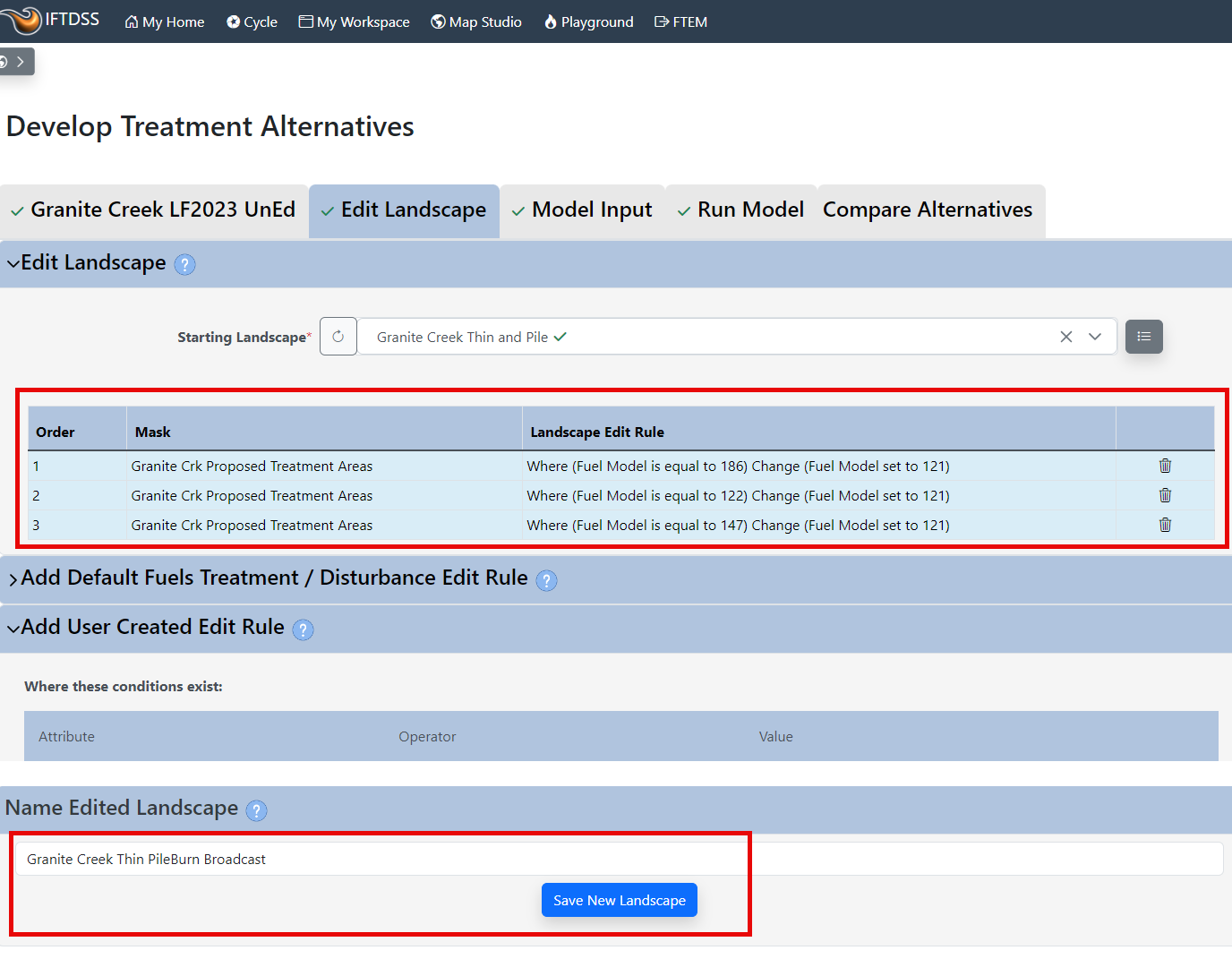 Edit rules are visible from the top of the Edit Landscape page.