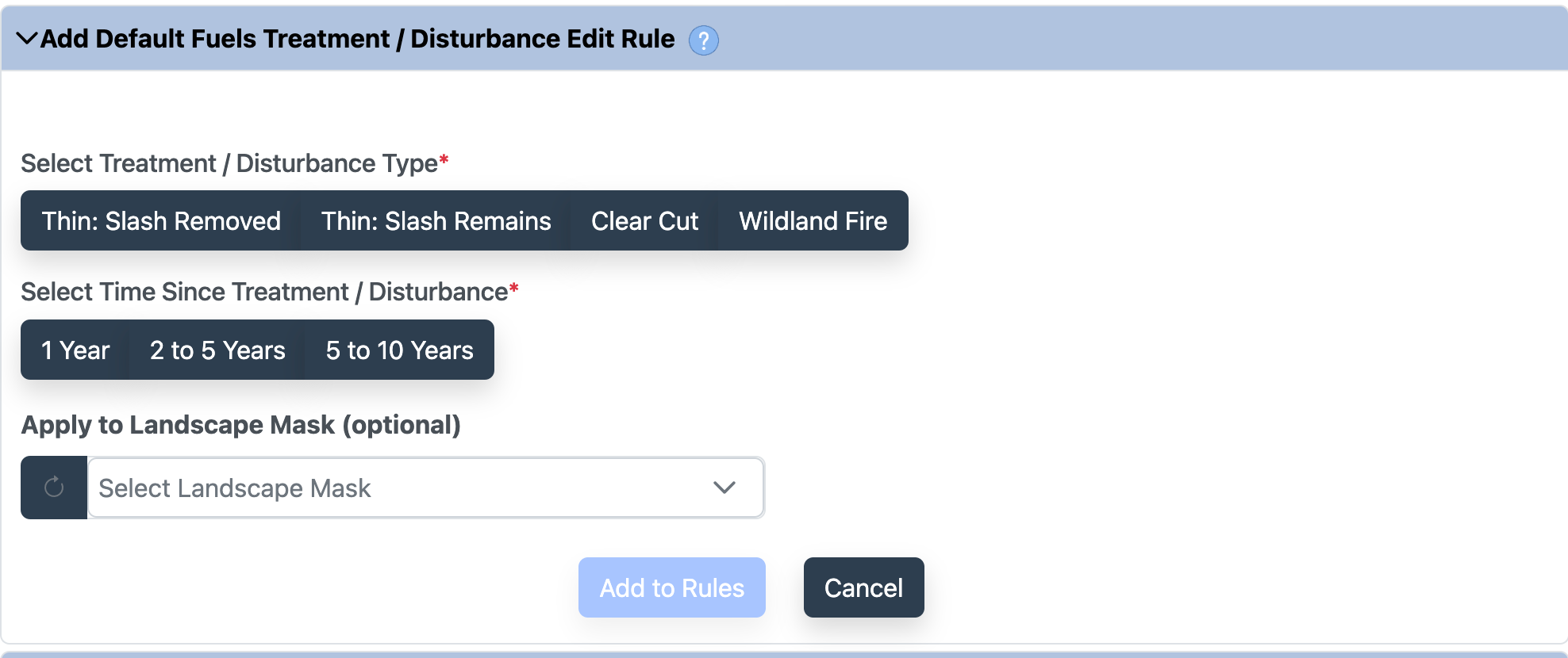 default landscape edit rule buttons as described in text