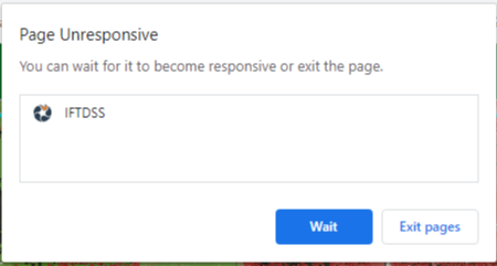 browser notice informating the reader that the page in unresponsive. The option to 'wait' is shown at the bottom of the notice.