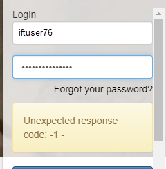 error in the log in box which states "unexpected response code: -1-"