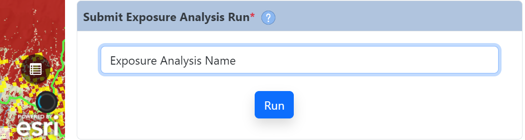 The text field to name your Exposure Analysis is seen on the bottom of the page to the left of the "Run" button.