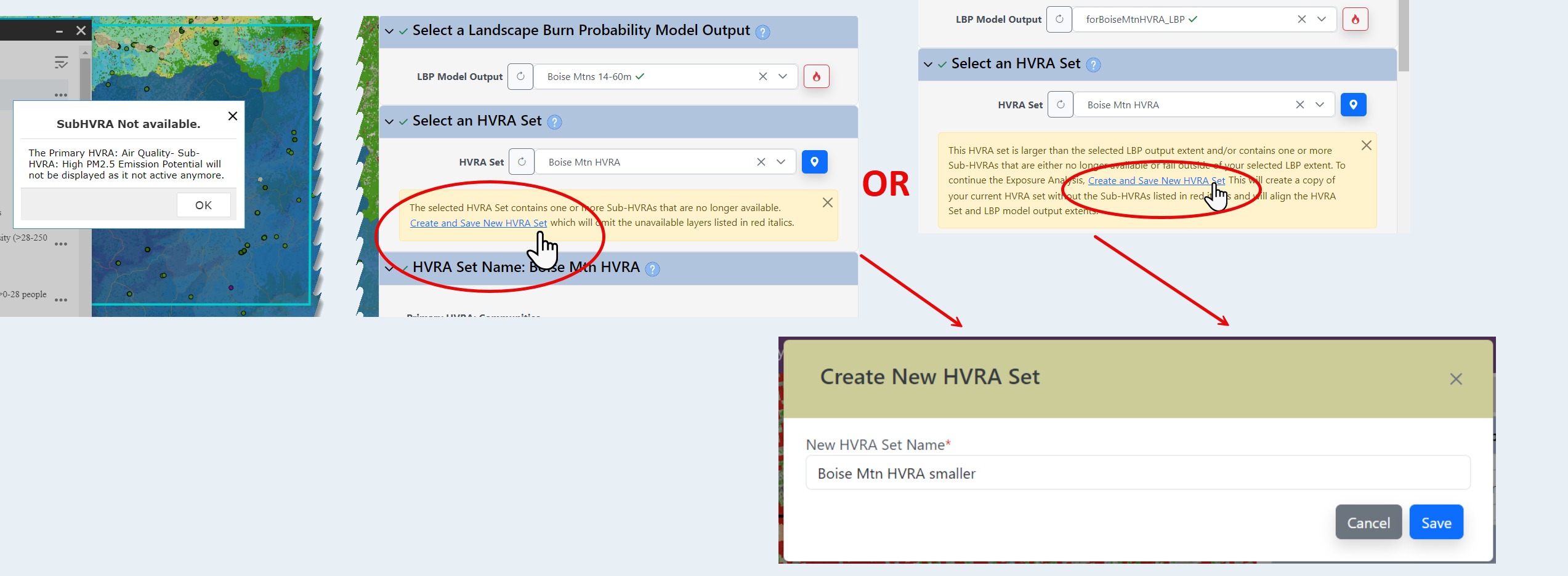 The 'Create and save New HVRA Set' link in the warning box can be cicked on to create a new smaller version of your selected HVRA set that matches the extent of you're Landscape Burn Probability output.