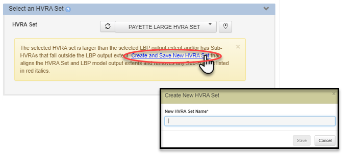The 'Create and save New HVRA Set' link in the warning box can be cicked on to create a new smaller version of your selected HVRA set that matches the extent of you're Landscape Burn Probability output.