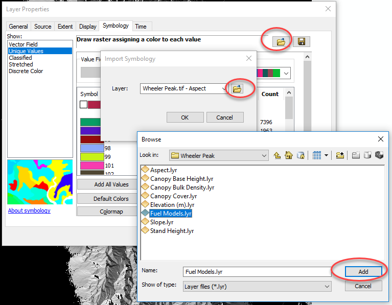 listof lyr files with fuel model highlighted