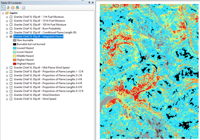 Integrated Hazard Layer displayed in ArcMap with the same symbology as displayed in IFTDSS