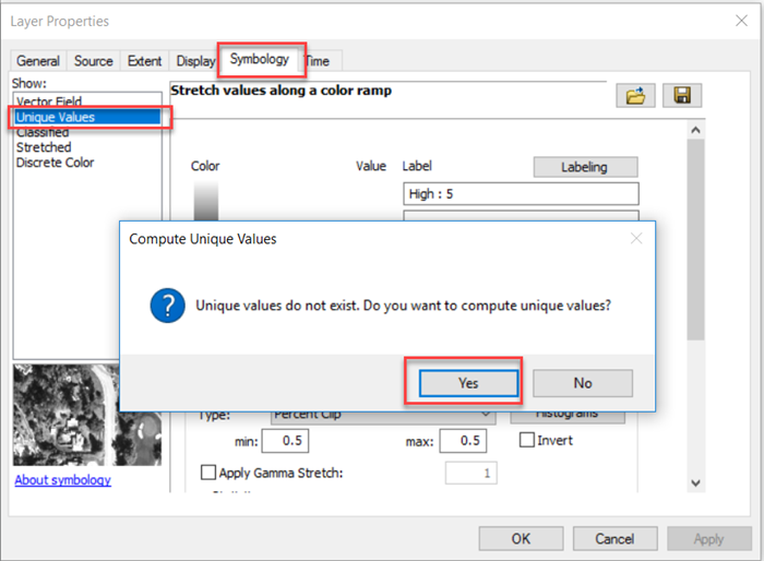 Click 'yes' in the 'compute unique values' box to proceed.