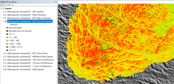 MTT Fireline Intensity layer in Arcmap displaying the same symbology as IFTDSS map studio