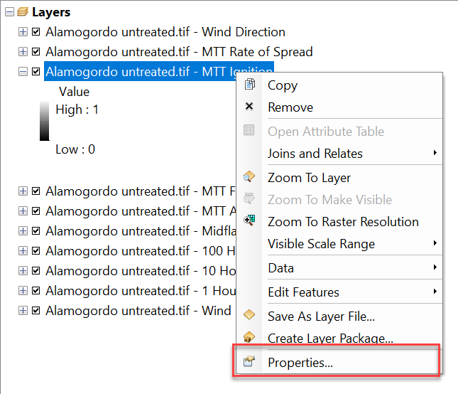 The Properties option is available after right clicking on the layer.