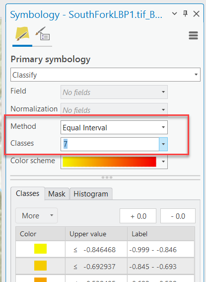 Method is set to "Equal Interval" and Classes is set to "7"