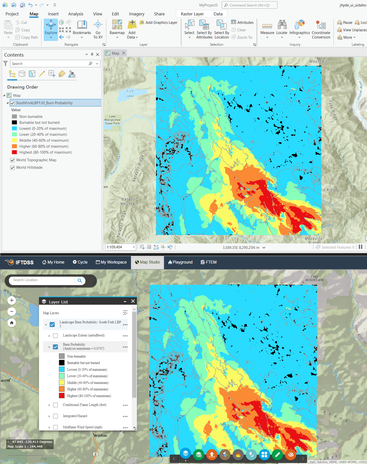 Burn Probability displayed in ArcMap and IFTDSS