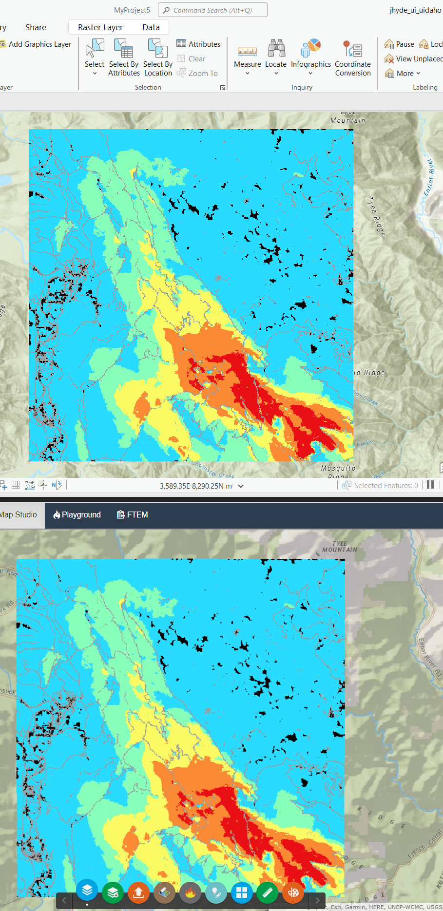 Burn Probability displayed in ArcMap and IFTDSS