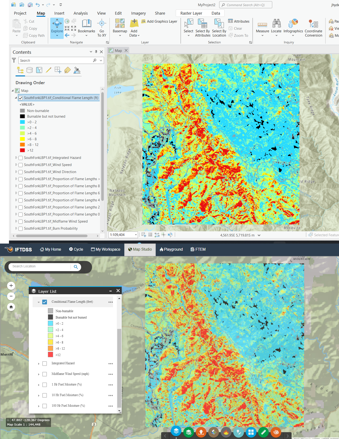 Conditional Flame Length layer displayed in Arc Pro and IFTDSS