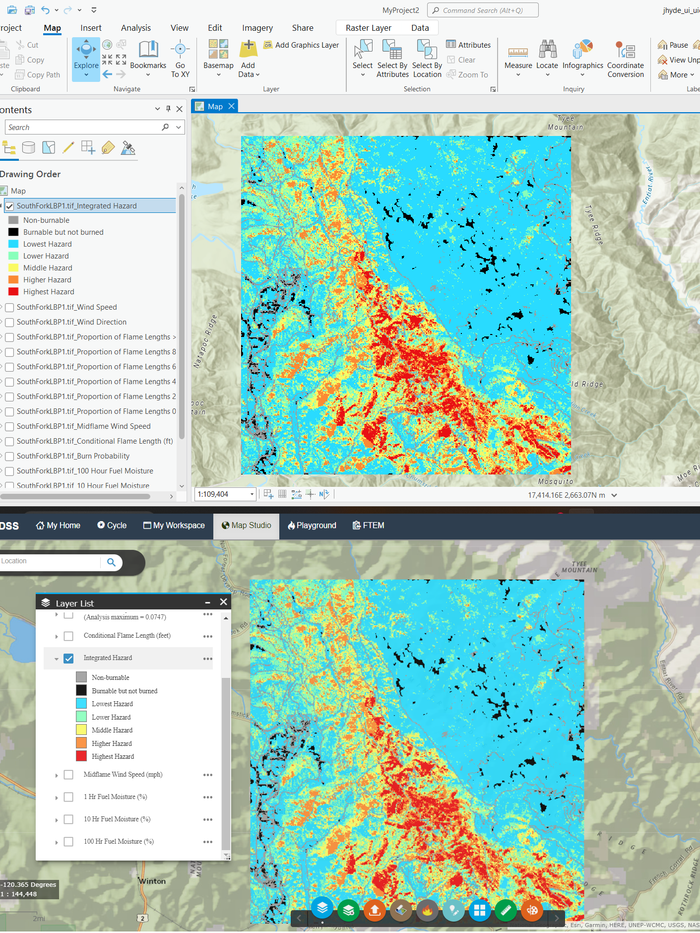 Integrated Hazard Layer displayed in ArcMap with the same symbology as displayed in IFTDSS