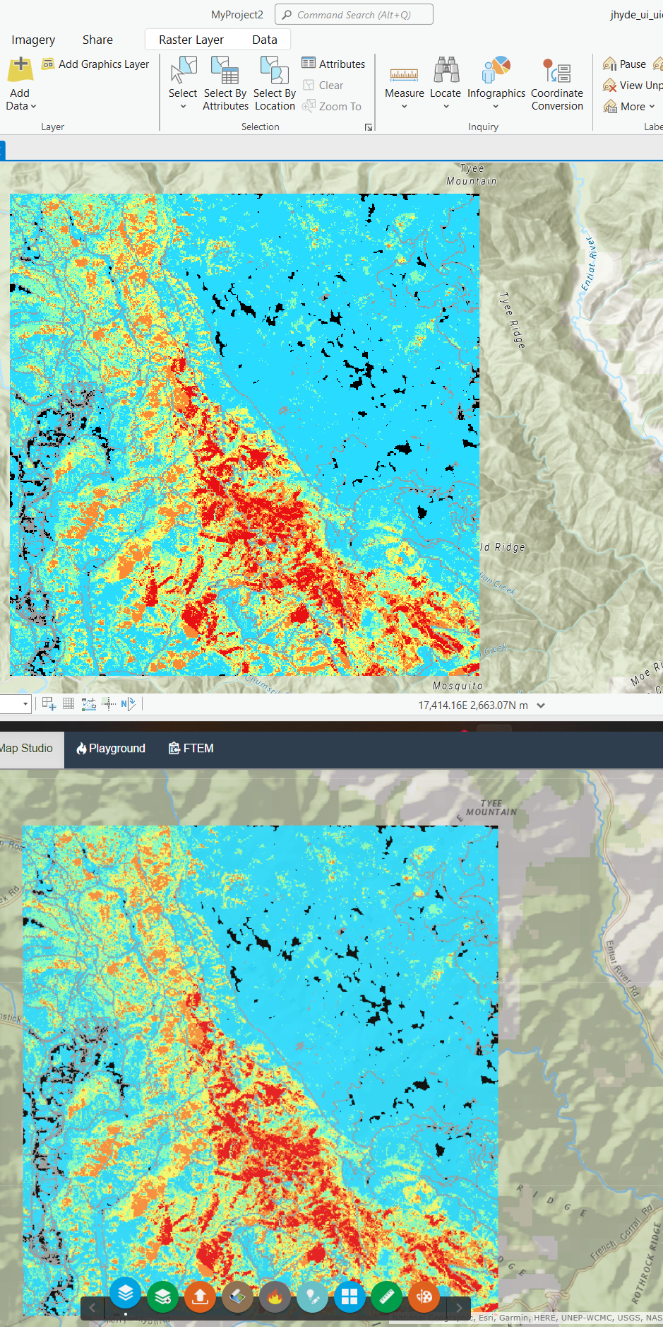 Integrated Hazard Layer displayed in ArcMap with the same symbology as displayed in IFTDSS