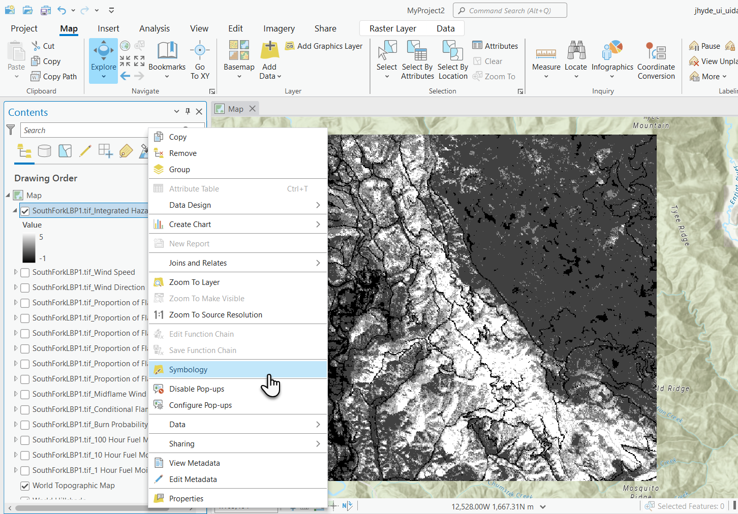 "Symbology" menu option that becomes available when right clicking on the layer in arcpro