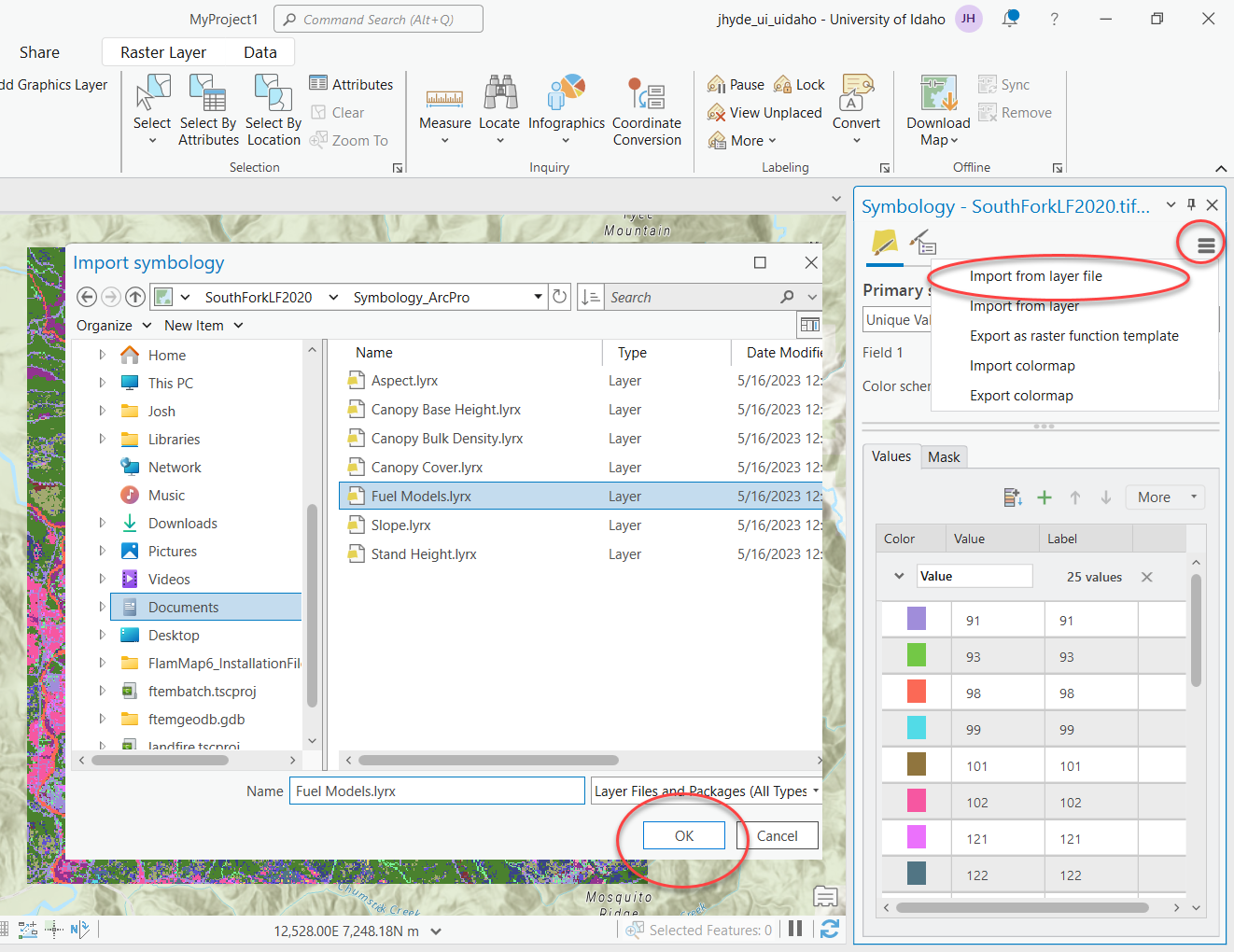 listof lyrx files with fuel model highlighted