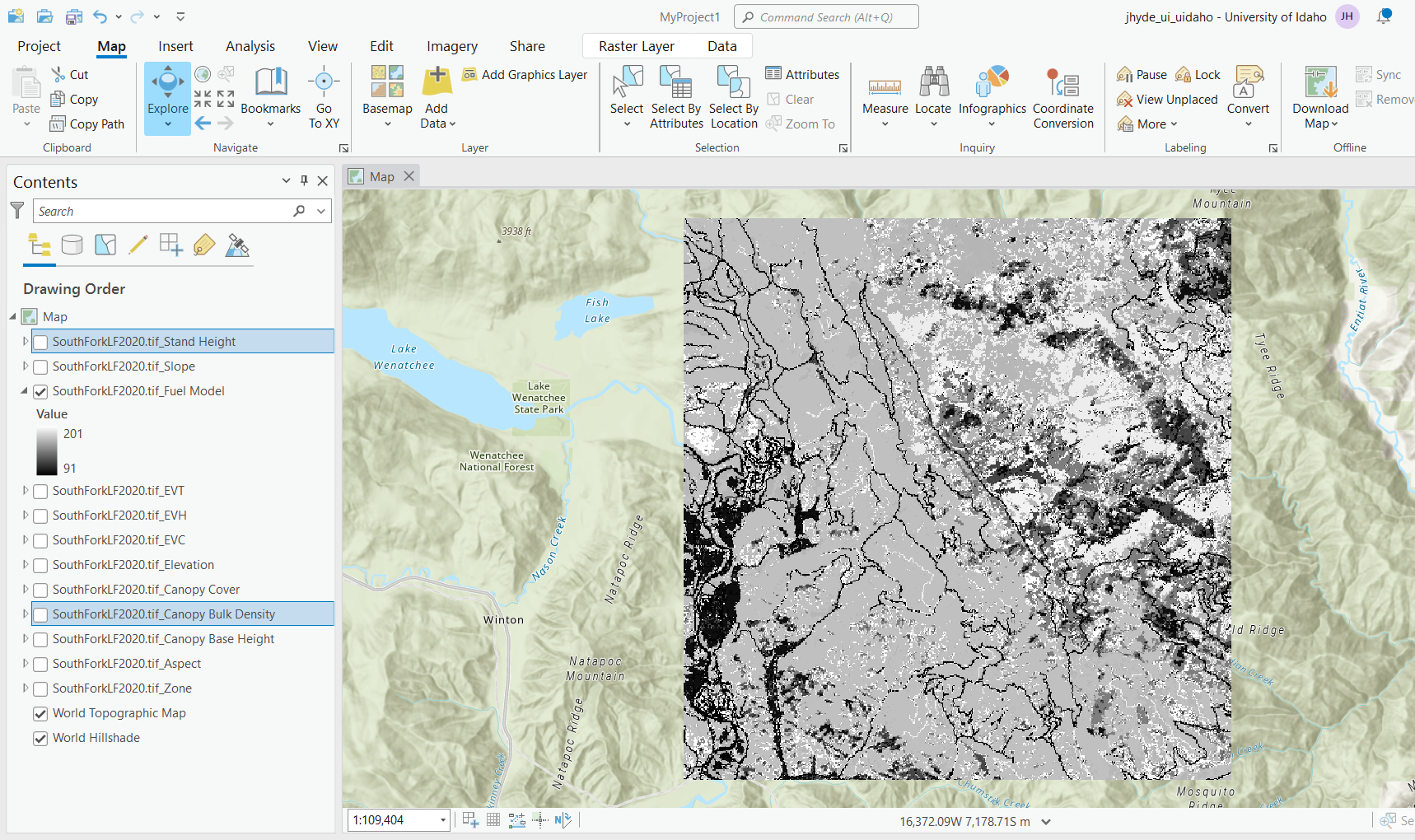 individual bands will now be visible in arcmap