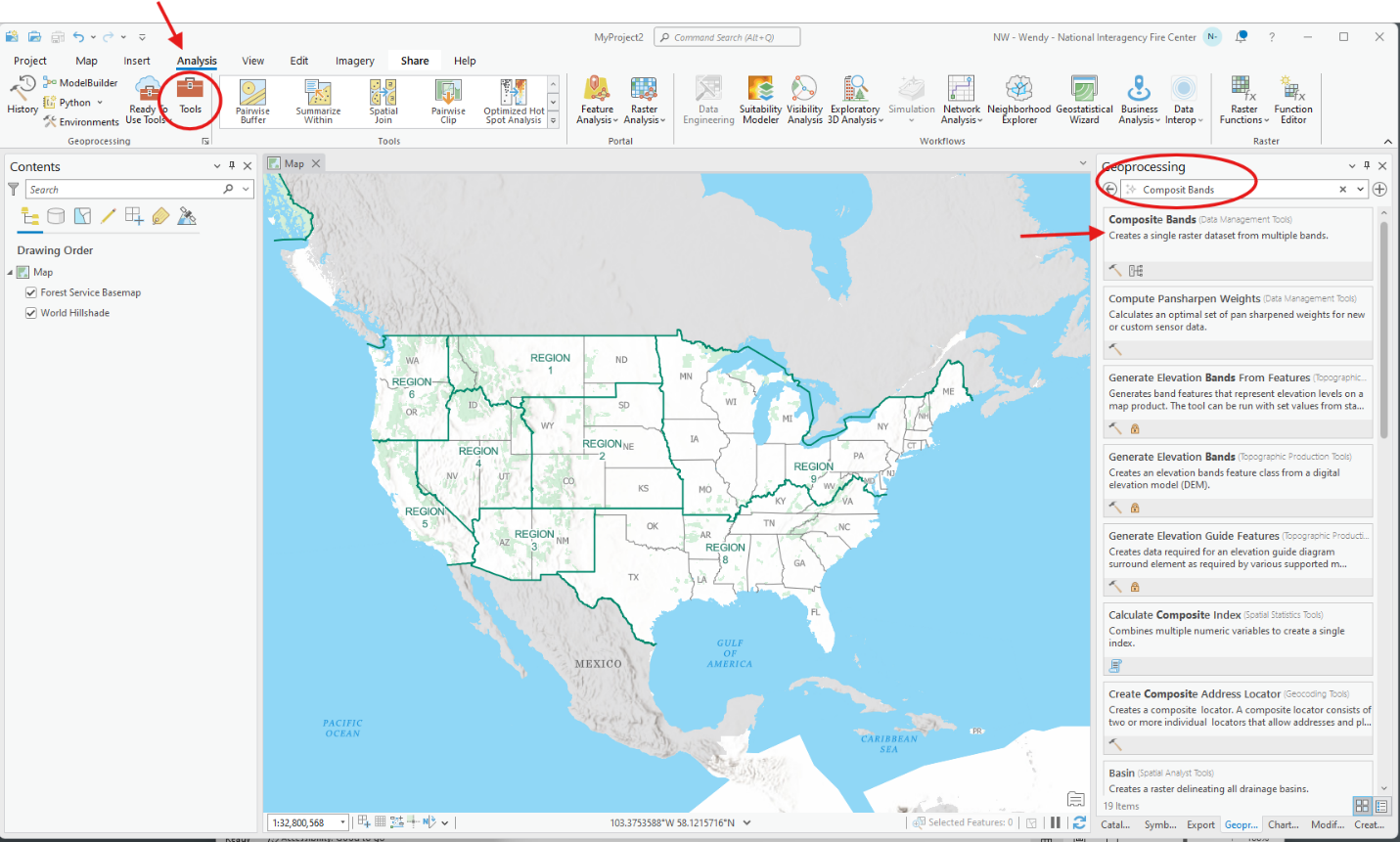 Composite Bands search results are displayed in the right-hand panel.