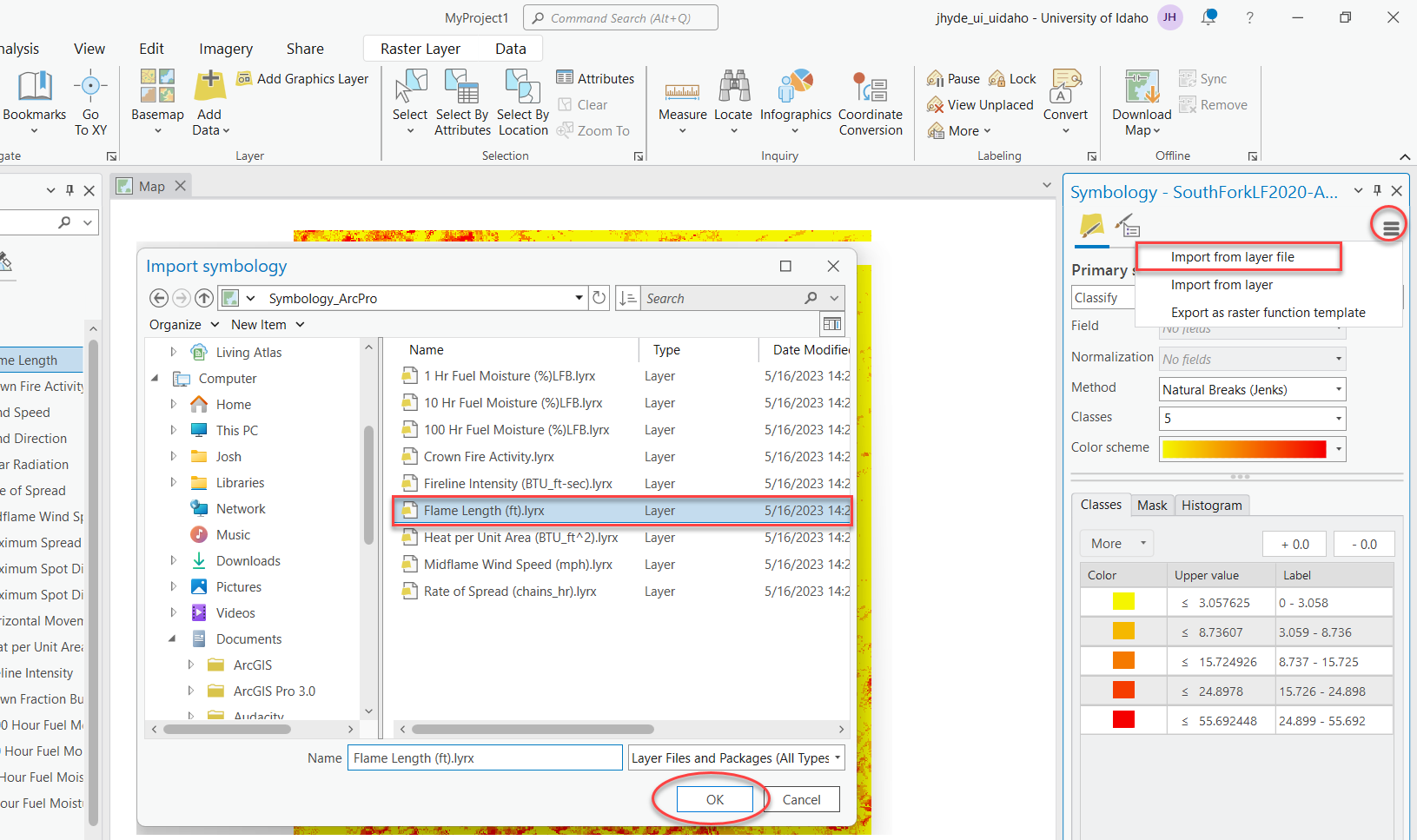 A file list of .lyrx files available for selection as part of the import symbology process