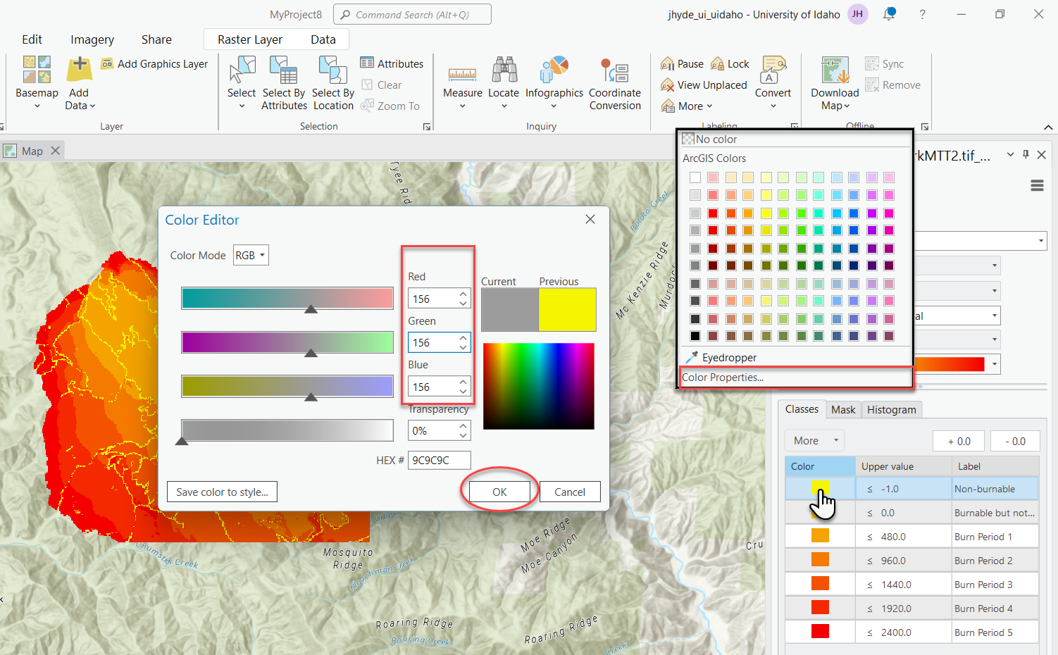 color selection menu