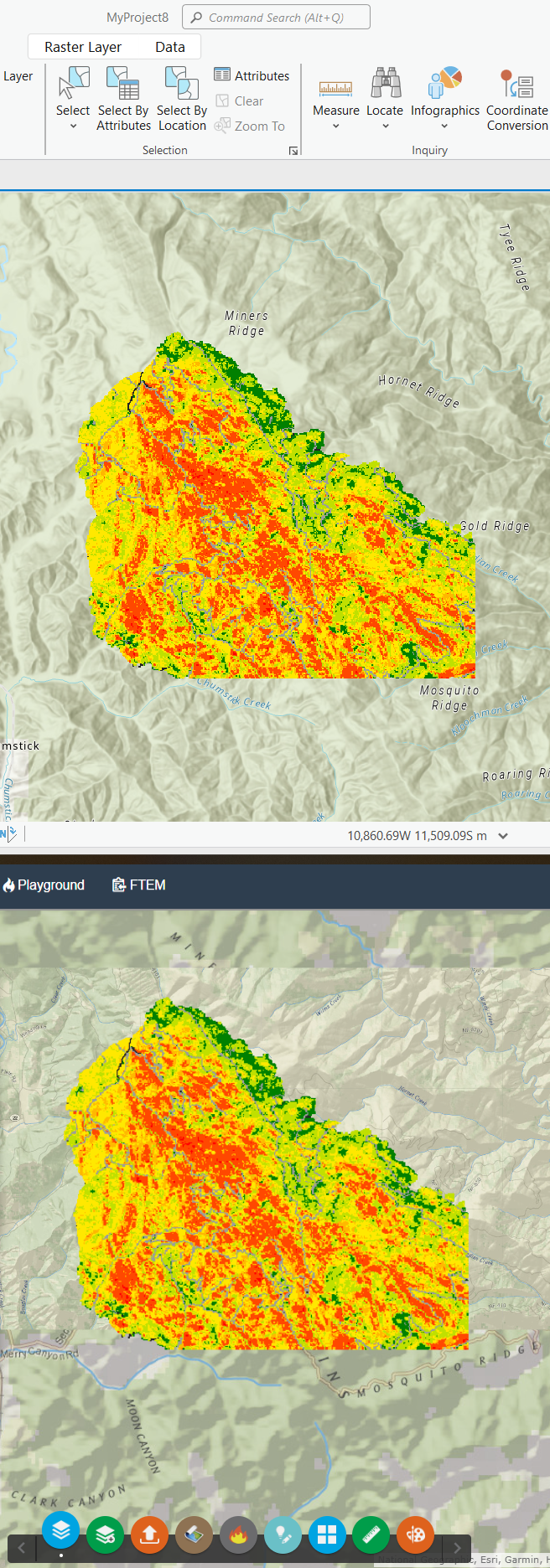 MTT Fireline Intensity layer in ArcGIS Pro displaying the same symbology as IFTDSS map studio