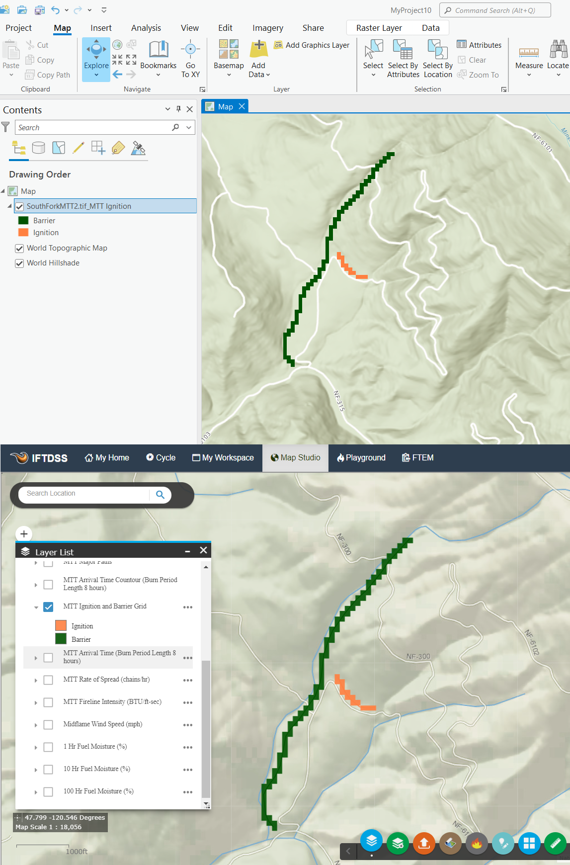 MTT Ignition layer in ArcPro showing the same symbology as it appears in IFTDSS Map Studio