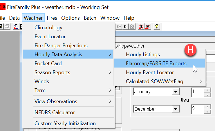 use the weather tab as described in text to set up the export process.