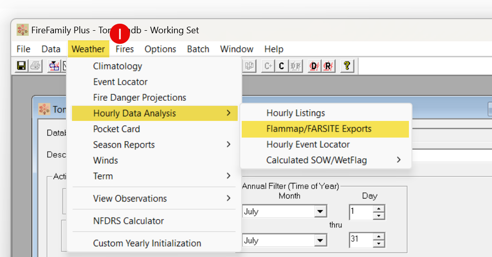 use the weather tab as described in text to set up the export process.