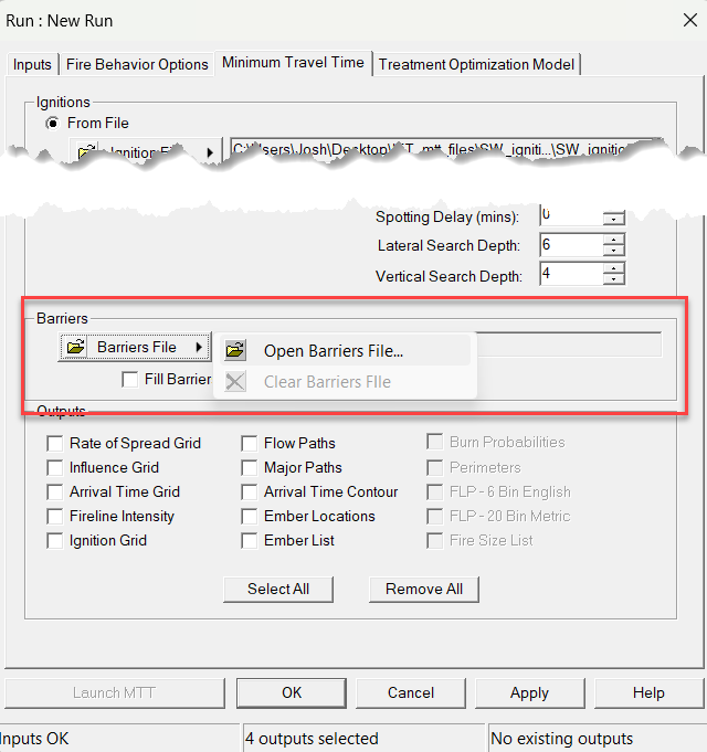 The "Barriers File" option under "Barriers" in the FlamMap user interface.