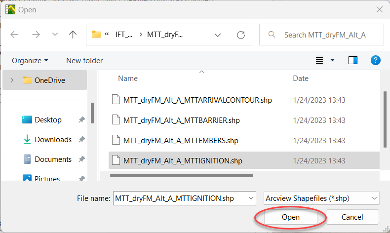 A shapefile selected in the FlamMap file explorer.