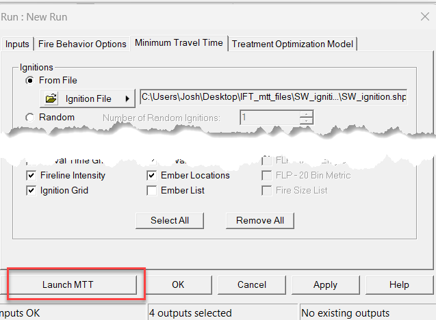 The "Launch MTT" button in the bottom left of the FlamMap interface.