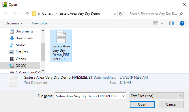 fire size list file shown in file explorer