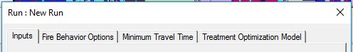 tabs shown along the top of the new run window.