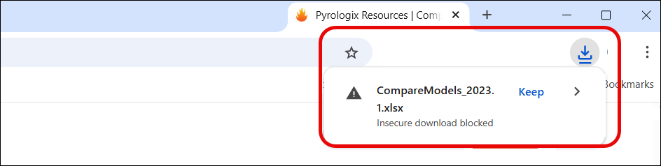 Pop up in Google Chrome which asks the reader whether or not they want to keep downloading an insecure file.