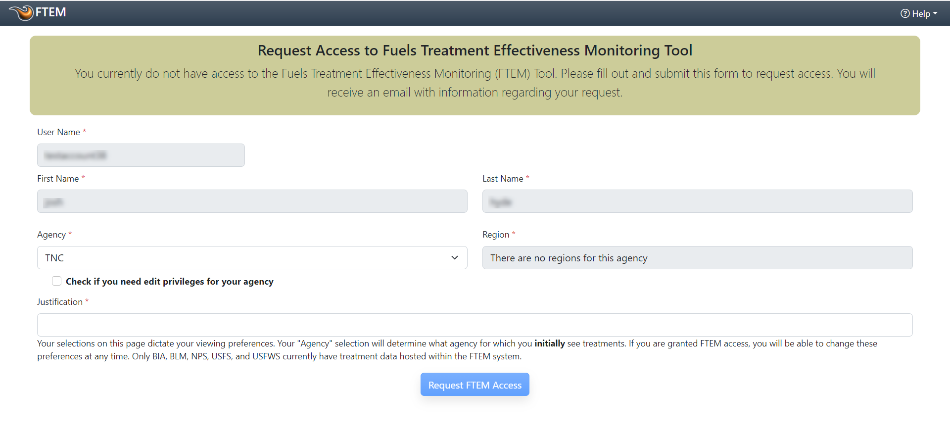 ftem account request for TNC.