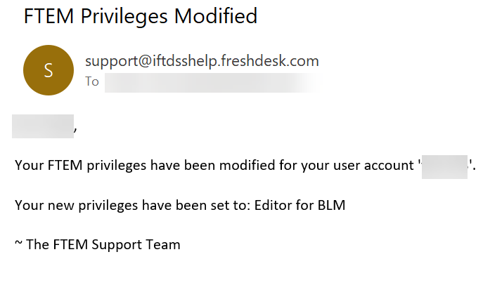 An email informing the user their agency role has changed to that of editor.