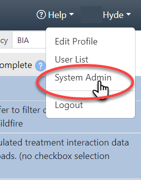 System admin is shown in the drop-down menu of the profile.
