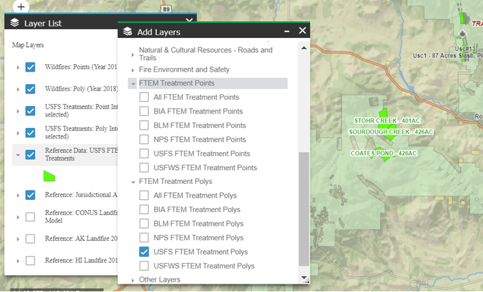 added polygons showing in bright green against the rest of the map.