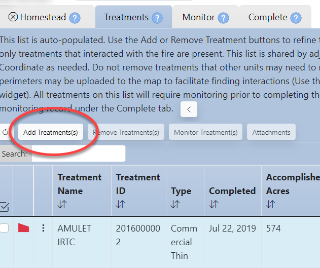 use the 'add treatments' button to go to your treatment list